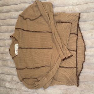 Tan Ribbed Sweater with Brown Accents